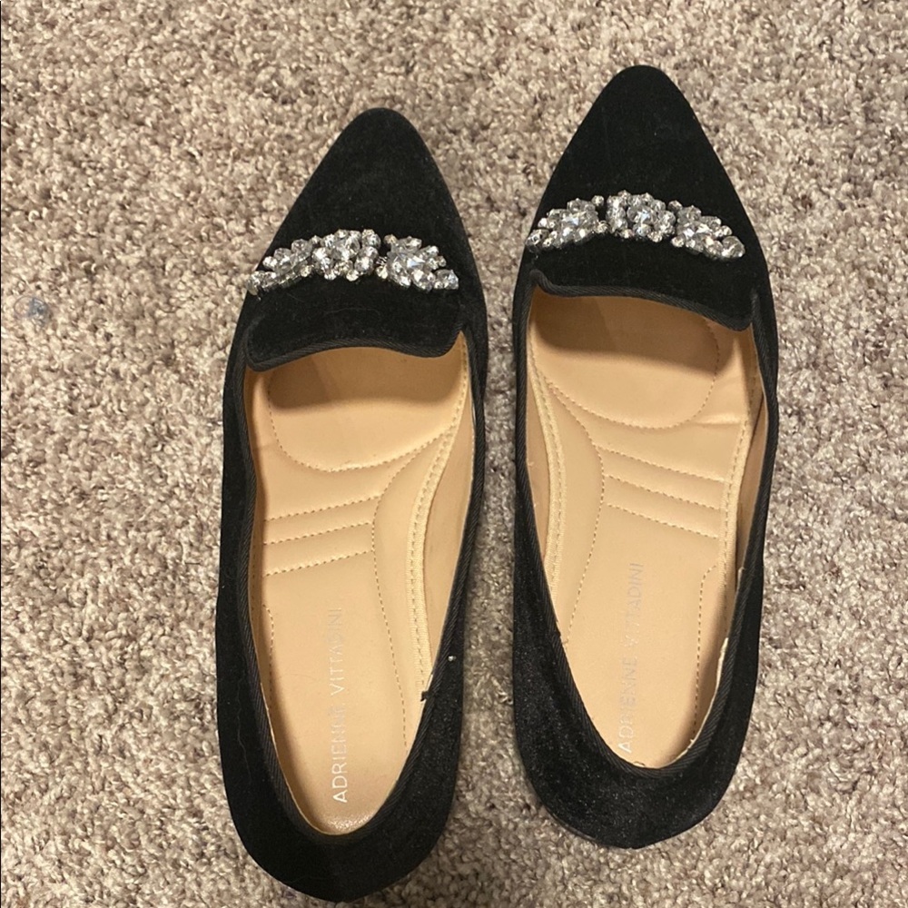 Adrienne Vittadini Black Flats with Silver Embellishments